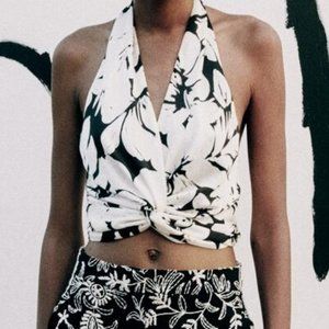 Zara! TROPICAL PRINT HALTER NECK TOP